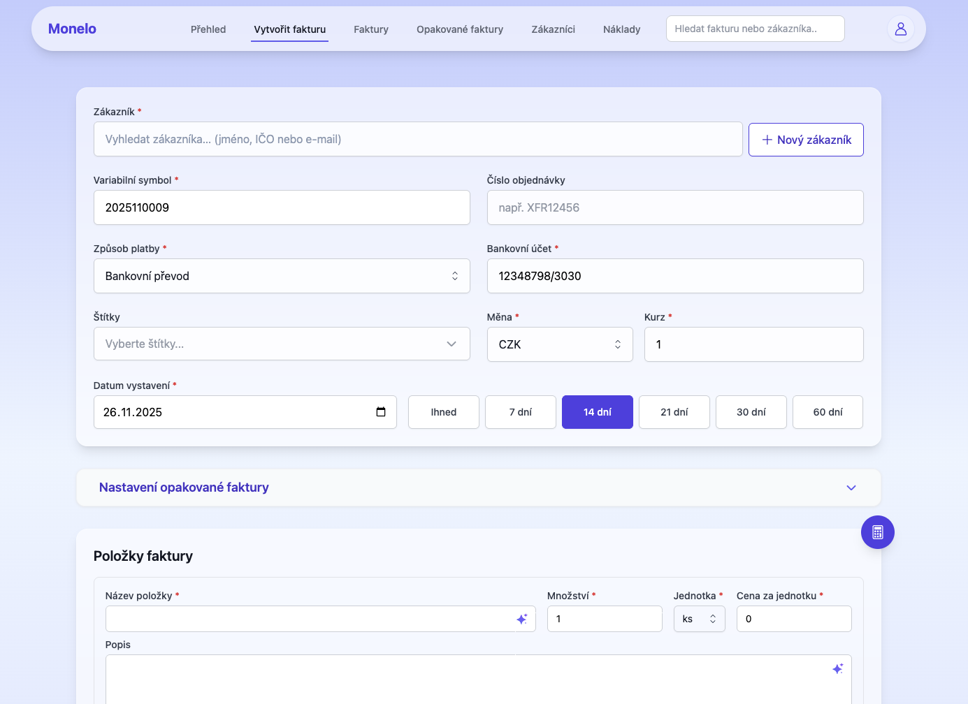 Monelo - Invoice detail with editing options